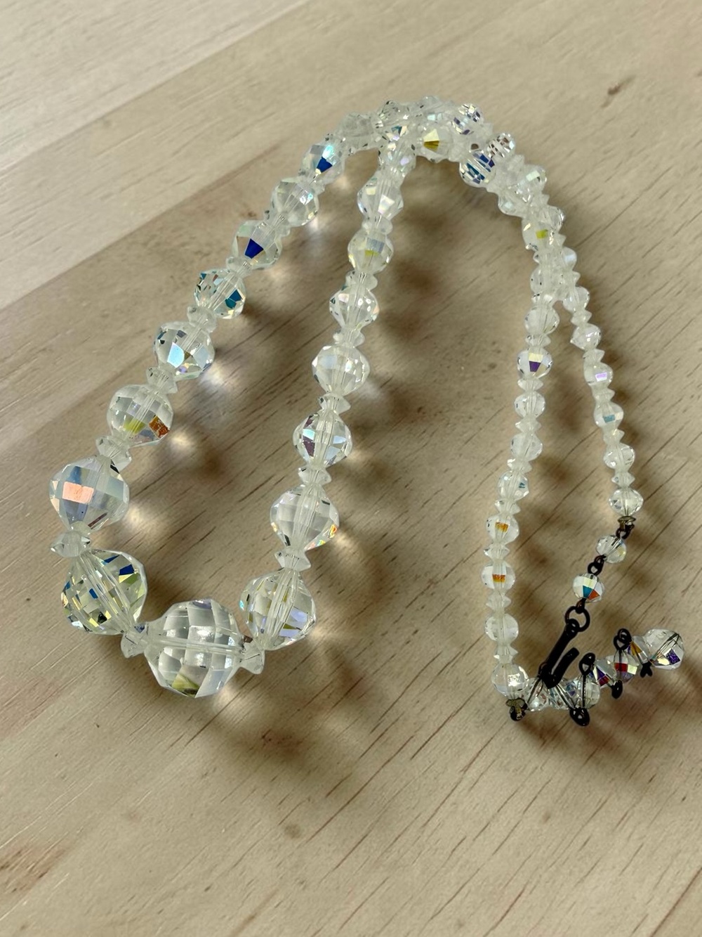 Vintage Laguna AB Crystal Necklace Aurora Borealis Beaded 20-22” Shepherds Hook - Picture 14 of 17